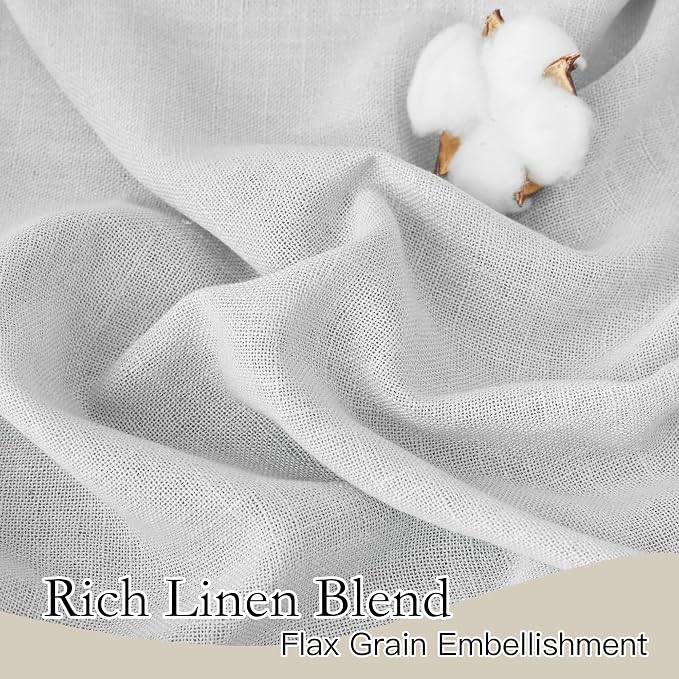 RYB HOME Linen Sheer Curtains - Farmhouse Privacy Semi Sheer Window Curtains for Living Room Bedroom Bathroom, Dove Gray, Wide 52 x Long 90, 1 Pair