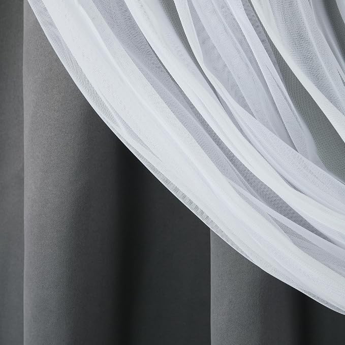TOWN & COUNTRY LUXE Talia Double Layer Indoor Curtains, Sheer and Room Darkening Blackout, Grommet Top, Energy Efficient, 2-Pack Set, 52"x84", Black Pearl