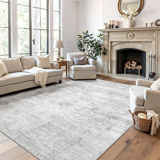 Art&Tuft Washable Rug, Anti-Slip Backing Abstract Area Rugs, Stain Resistant Rugs for Living Room, Foldable Machine Washable Area Rug(6'x9', 01-Grey)