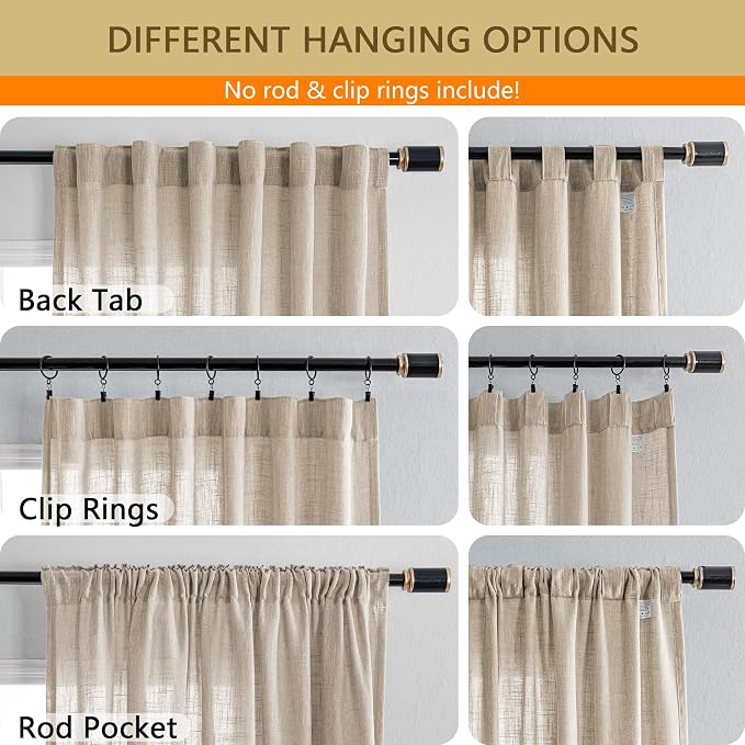 MYSKY HOME Cotton Curtains for Living Room Farmhouse Semi Sheer Light Filtering for Windows, Linen Look Texture Soft Modern Decor Country Style, 50" x 80", Light Oatmeal, 2 Panels