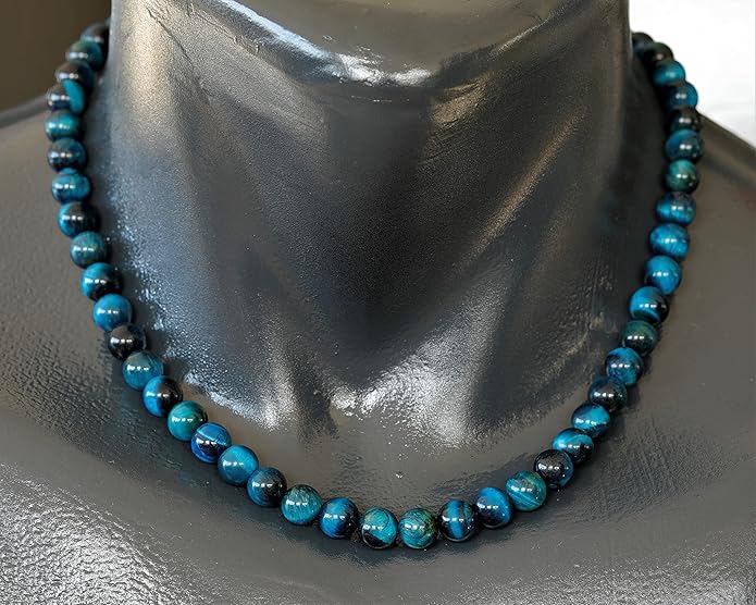 Natural Gemstone Beaded Choker Necklace | 8mm Handmade Adjustable Jewelry for Men & Women | Chakra Balancing Crystal Necklace | Spiritual Gift | Macrame Cord with Extender