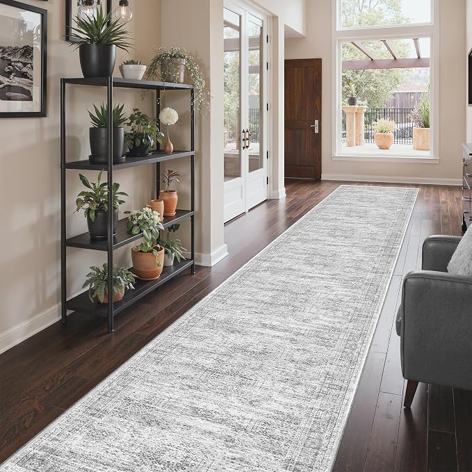 3x20 Runner Rug Non Slip,Washable Hallway Runner Rug,Grey | Extra Long Runner Rugs for Hallway,Entryway,Bedroom,Living Room,Dining Room,Thin,Soft Rug,Stain Resistant Indoor Carpet