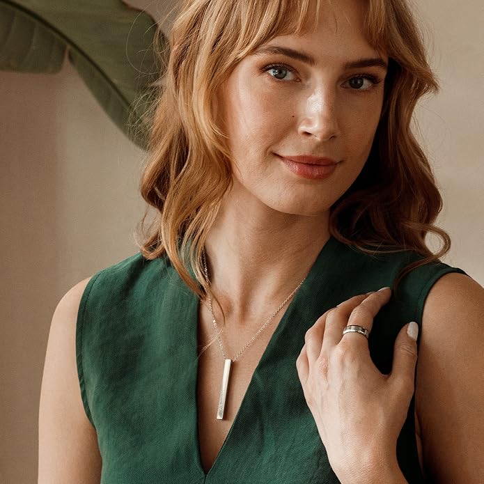 Petite Boutique Personalized Cube Bar Necklace Engraved Vertical Pendant Unique and Meaningful Jewelry