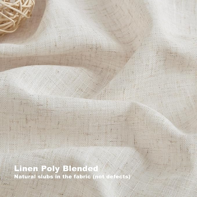 Vision Home Natural Pinch Pleated Semi Sheer Curtains Textured Linen Blended Light Filtering Window Curtains 95 inch for Living Room Bedroom Patio Pinch Pleat Drapes with Hooks 1 Panel 84" Wx95 L