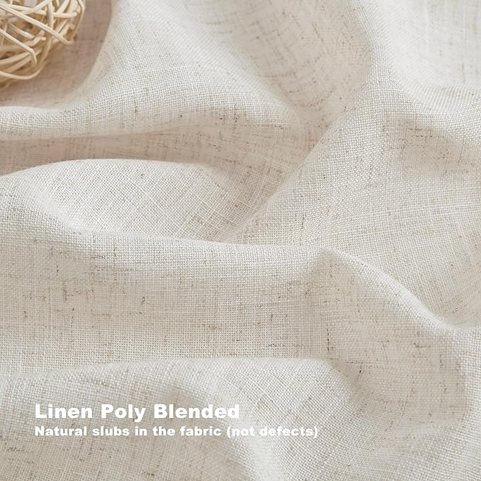 Vision Home Natural Linen Pinch Pleated Tier Curtains 30 inch, Semi Sheer Kitchen Curtains with Back Tab & Hooks, Light Filtering Small Window Panels for Bathroom Laundry, 25" Wx30 Lx2