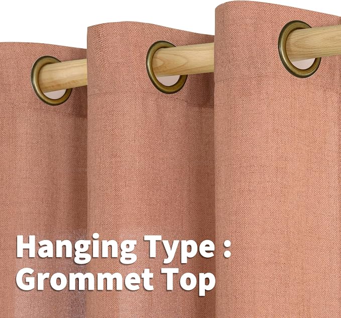 YoungsTex Terracotta Linen Curtains 40 Inch Length, Short Burnt Orange Drapes with Bronze Grommet Light Filtering Privacy for Bathroom Kitchen Window, 42 x 40 Inch, 2 Panels