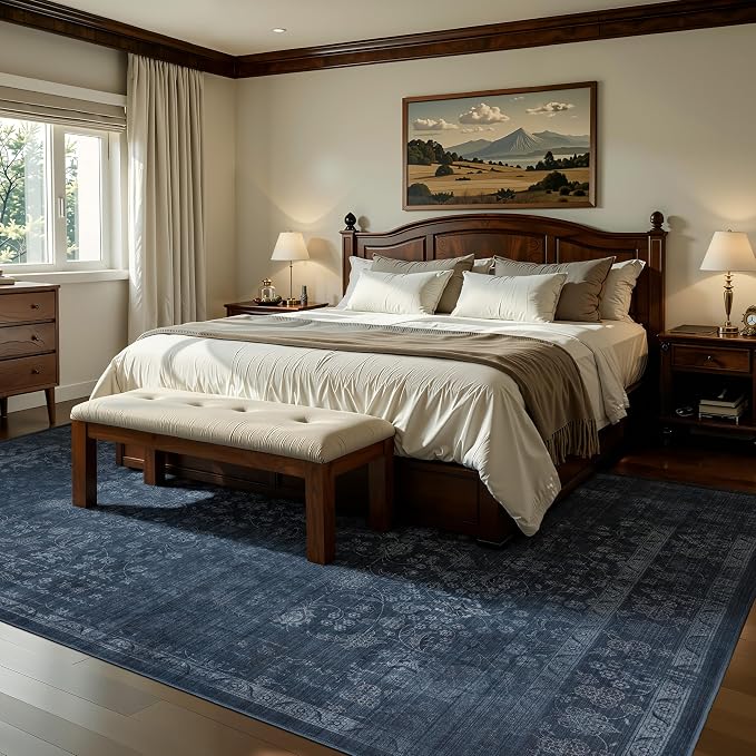 Ruaruarug Area Rug 5'×7', Non Slip Machine Washable Ultra Soft Stain & Fade Resistant, Pet & Kids Friendly, for Living Room/Bedroom/Kitchen/Classroom, Dark Blue