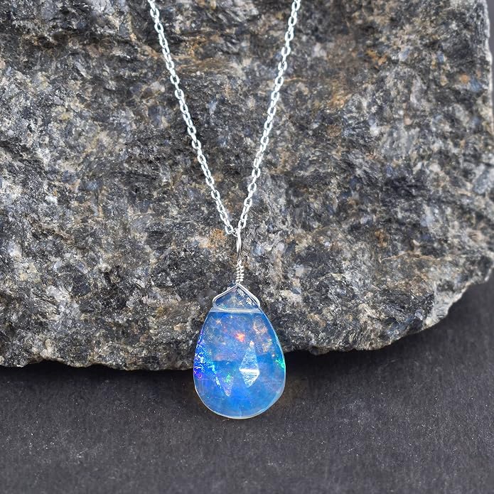 Raw Gemstone Dainty Pendant Necklace for Women, Trendy Healing Chakra Crystal, Birthstone Handmade 925 Sterling Silver Adjustable 18 inch Chain Jewelry, Birthday Gifts