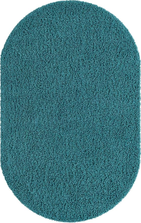 Unique Loom Solid Shag Collection Area Rug (5' 3" x 8' Oval, Deep Aqua Blue)