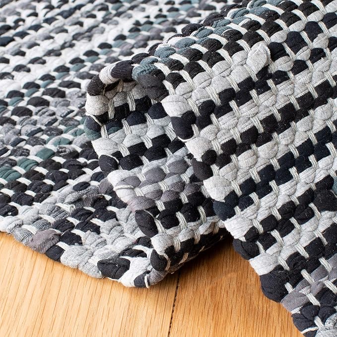 SAFAVIEH Area Rug 8x10 - Montauk Collection - Large - Grey & Black, Handmade Flat Weave Cotton, Ideal for Living Room, Bedroom, Office, Dining Space (MTK251F)