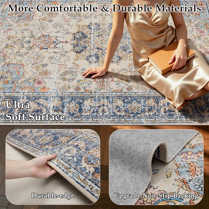 Ruaruarug Area Rug 5'×7', Non Slip Machine Washable Ultra Soft Stain & Fade Resistant, Pet & Kids Friendly, for Living Room/Bedroom/Kitchen/Classroom, Navy Brown