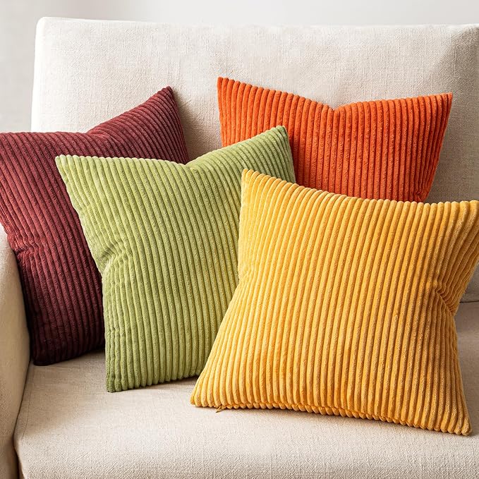 EMEMA Burnt Orange Decorative Throw Pillow Covers 22x2 2Inch Set of 4 Boho Farmhouse Corduroy Striped Square Pillow Case,Western Modern Cushion Covers for Couch Bed Livingroom Home Decor