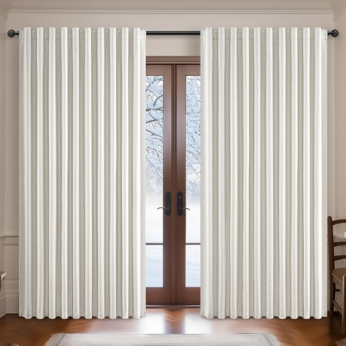 Cream Linen Black Out Curtains 70 Inches Extra Wide for Living Room 2 Panels, Pleated Ivory Bedroom for 72 Inches Window Curtain 84 Inch Long Thermal Room Darkening Heavy Drapes (70"W x 84"L 2 Panels)