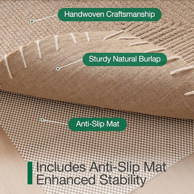 LUMI Indoor Door Mat 24"x36", Non-Slip Handwoven Jute Rug, Classic | Handcrafted Natural Jute Fibers, Reinforced Edges Resist Fraying, 0.3" Low-Profile Doormat, Non-Slip System Included