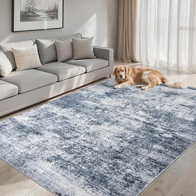 Area Rugs Living Room Rug - 5x7 Washable Modern Abstract Soft Neutral Non-Slip Carpet Large Indoor Floor Thin Carpets for Bedroom Dining Room Farmhouse Nursery Home Office Grey Blue