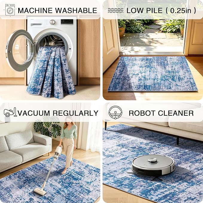 9x12 Area Rugs Living Room Rug Abstract Washable Rug Non-Slip Soft Low Pile Indoor Floor Stain Resistant Thin Carpet for Bedroom Dining Room Home Office Farmhouse Nursery - Beige & Taupe 9' x 12'