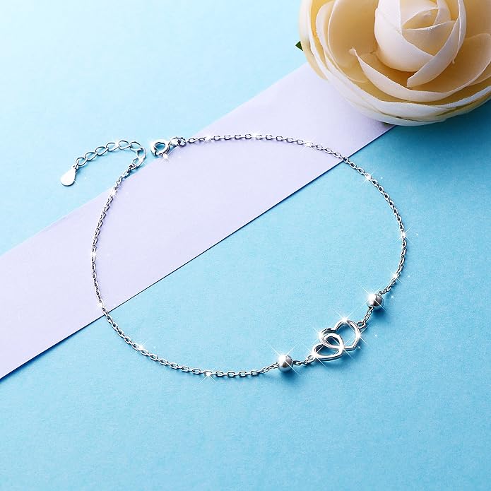 Anklet for Women S925 Sterling Silver Beach Style Foot Layered Adjustable Ankle Bracelet Disc Evil Eye Heart Infinity Bead Cross Jewelry