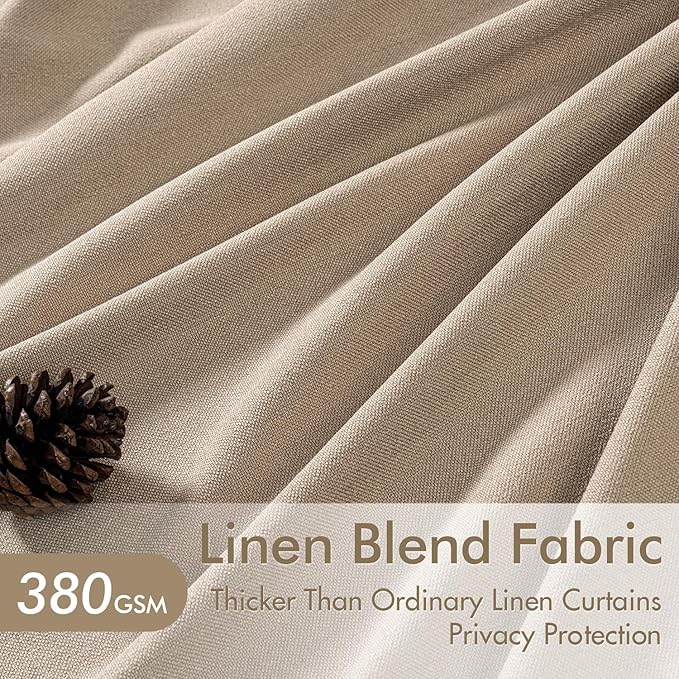 MIULEE Pinch Pleated Thick Linen Curtains 96 Inch 4 Panels Set Back Tab Memory Trained Pinch Pleat Semi Sheer Light Filtering Privacy Curtain Let Light in Window Drapes for Living Room Bedroom Taupe