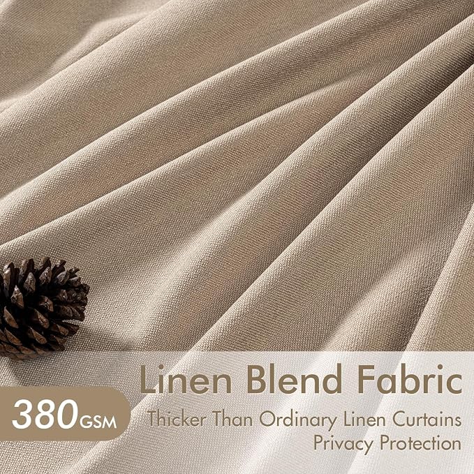 MIULEE Pinch Pleated Thick Linen Curtains 90 Inch 4 Panels Set Back Tab Memory Trained Pinch Pleat Semi Sheer Light Filtering Privacy Curtain Let Light in Window Drapes for Living Room Bedroom Taupe