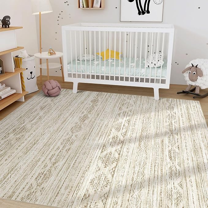 Nakagishi 8x10 Area Rugs Living Room: Washable Boho Large Neutral Modern Soft Farmhouse Beige Rug Stain Resistant Indoor Floor Non-Slip Carpet for Women Home Enthusiasts Aged 25-45 - Bedroom Room