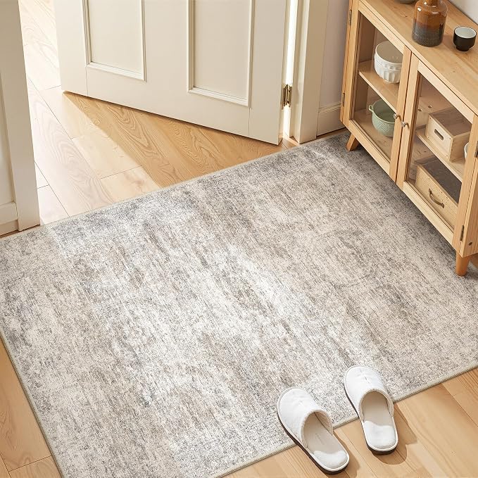 3x4 Rugs for Entryway,Washable Area Rug,Taupe | Small Rug for Kitchen,Hallway,Bedroom,Bathroom,Thin,Soft, Neutral Rug,Stain Resistant Indoor Carpet,Non Slip