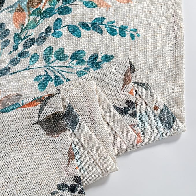 MYSKY HOME Floral Linen Curtains 54 inch Length 2 Panels Set Leaf Patterned Semi Sheer Light Filtering Privacy Farmhouse Grommet Drapes for Bedroom Small Window, 52" Wide Each Panel, Burnt Orange