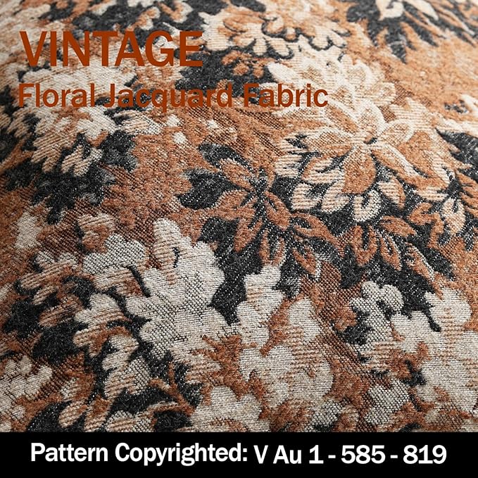 DEZENE Pack of 2 Vintage Floral Pillow Covers 12x20 Boho Farmhouse Accents Chenille Rectangular Lumbar Decorative Throw Pillow Cases for Living Room Couch Bed Home Decor, Cognac