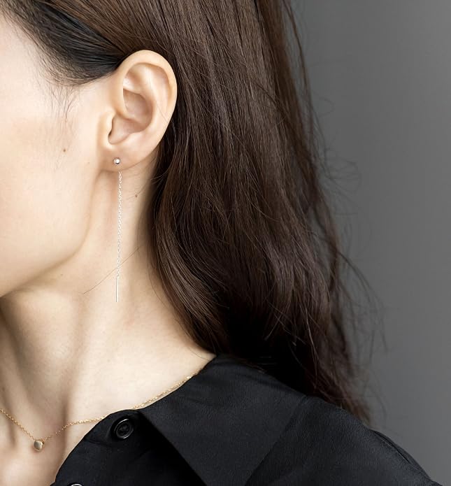 S.Leaf Threader Earrings for Women 925 Sterling Silver Gold Plated Hypoallergenic Backless Ardant Chain Duster Tassel Drop Double Piercing Pull Through Earrings for Women Trendy
