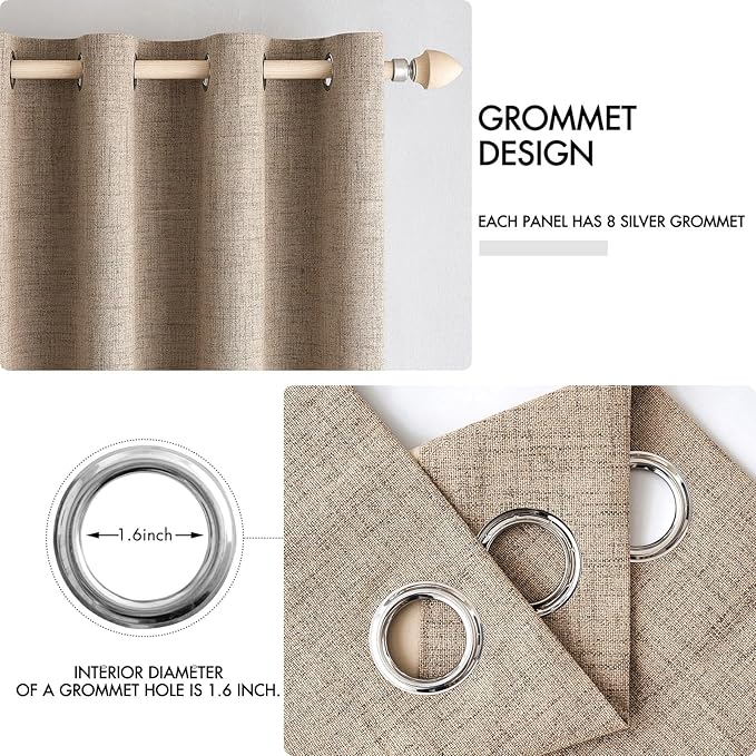 MIULEE 100% Blackout Linen Textured Curtains for Bedroom Solid Thermal Insulated Copper Brown Grommet Room Darkening Curtains & Drapes Luxury Decor for Living Room 52 x 54 Inch (2 Panels)