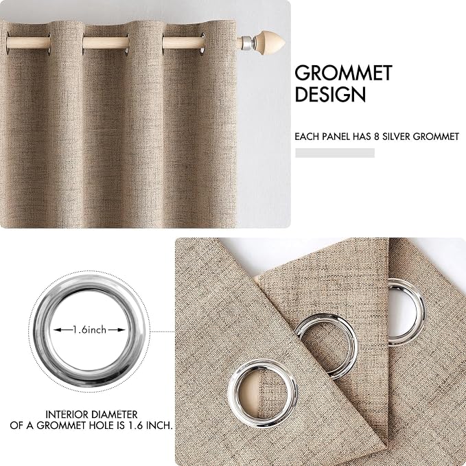 MIULEE 100% Blackout Linen Textured Curtains for Bedroom Solid Thermal Insulated Copper Brown Grommet Room Darkening Curtains & Drapes Luxury Decor for Living Room 52 x 96 Inch (2 Panels)