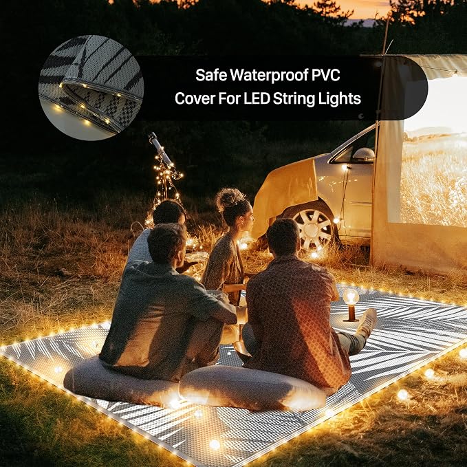 GENIMO Outdoor Rug, Waterproof Plastic Rugs for Patio, 8'x10' Led Grey | Outside Larger Leaf Carpet Mat for Porch Decor, Deck, Balcony, Camping, RV, Backyard, Picnic, Beach, Reversible, Foldable
