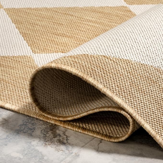 Nuloom Outdoor Performance Collection Sabina Tan/Ivory, 6'7" x 9', Soft, High Traffic, Stain Resistant, Easy Clean, Durable Area Rug for Indoor/Outdoor Patio, Deck, Porch, Garden, Courtyard