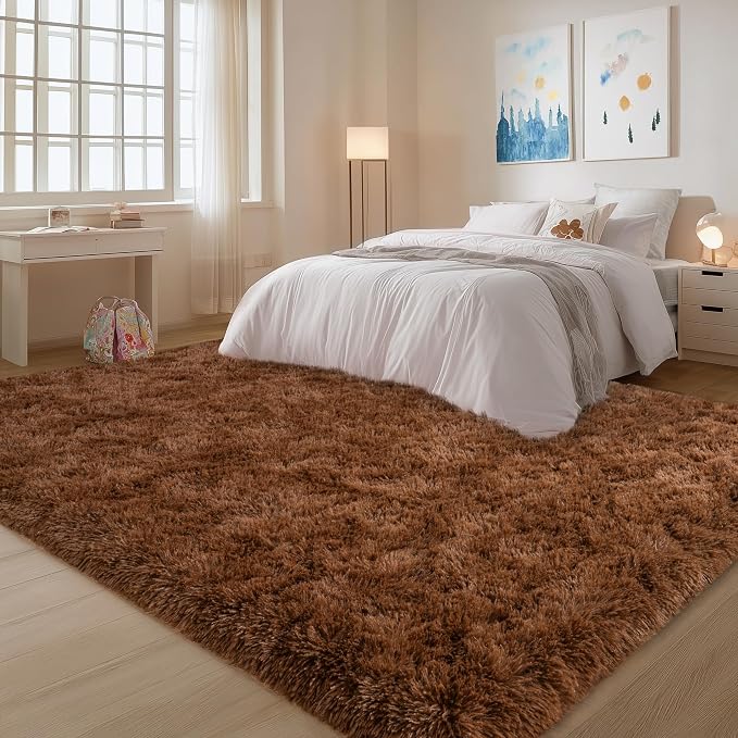 Brown Rug for Living Room Bedroom, 6x9 Fuzzy Fluffy Carpet | Shag Area Rugs, Soft and Comfy, Non Slip Big Fuzzy Carpet for Kids Girls Boys Kids Home Decor Aesthetic, Brown