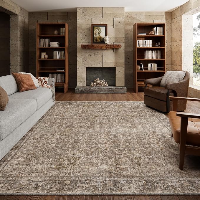Washable Rugs for Living Room: 8x10 Area Rugs for Bedroom Ultra Soft Non-Slip Stain Resistant Vintage Boho Large Carpet for High-Traffic Dining Room - Farmhouse Decor