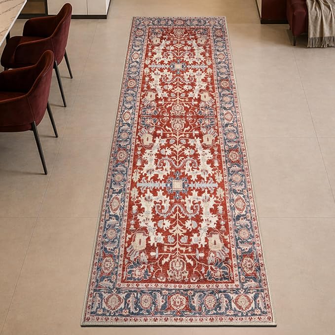 Keen Home Design 30"x84" Rug - Machine Washable Runner Rug with Non-Slip Backing, Ideal for Hallway, Entryway, Kitchen, Laundry Room - Vintage, Easy Clean, Durable, Low Pile Rug - (2'6" x 7')