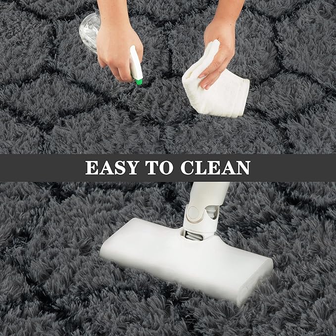 Fluffy Rug for Bedroom, Soft 6x9 Grey Shag Plush Geometric Area Rugs | Modern Grey and Black Rug, Non Slip Carpet for Living Room, Aesthetic Home Decor, Fuzzy Floor Mat for Nursery Teen Dorm