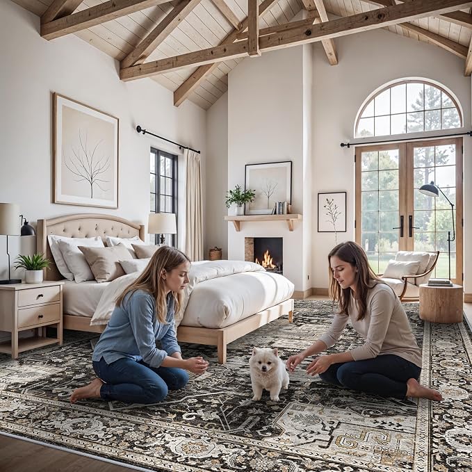RUUGME Large 12x14 Area Rugs - Large Boho Rugs for Living Room Bedroom Stain Resistant Carpet with Non Slip Backing Low Pile Carpets for Dining Room Office Indoor Home Decor Floor Mat 12X14 Black