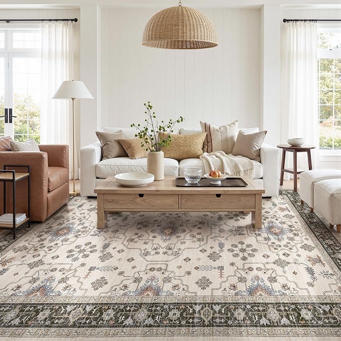 10x12 Area Rugs for Living Room - Large Carpet Ultra Thin Soft Washable Oriental Vintage Floral Distressed Big Indoor Carpets for Bedroom Nursery Dorm Home Decor Aesthetic - Brown Black