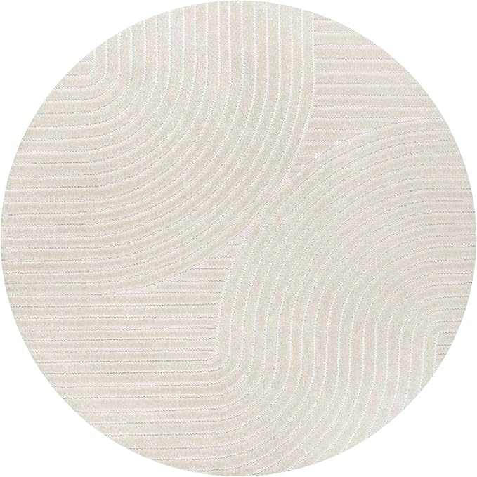 JONATHAN Y Hallie High-Low Curve Ivory/Cream 5' Round Indoor/Outdoor Area Rug, Minimalist, Pet Friendly, Non-Shedding, Stain Resistant, Hose-Washable for Backyard, Patio, Porch (SCN100B-5R)