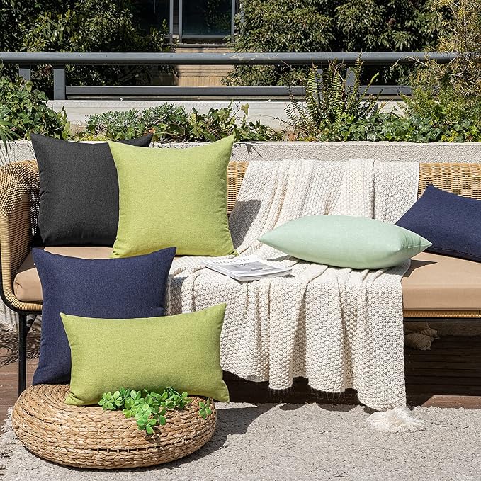 MIULEE Pack of 2 Decorative Outdoor Solid Waterproof Throw Pillow Covers Faux Linen Garden Farmhouse Cushion Cases for Summer Patio Tent Balcony Couch Sofa 18x18 Inch Navy
