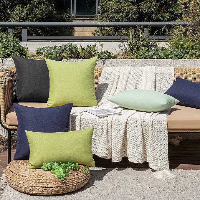 MIULEE Pack of 2 Decorative Outdoor Solid Waterproof Throw Pillow Covers Spring Faux Linen Garden Farmhouse Cushion Cases for Patio Tent Balcony Couch Sofa 18x18 Inch Moss Green