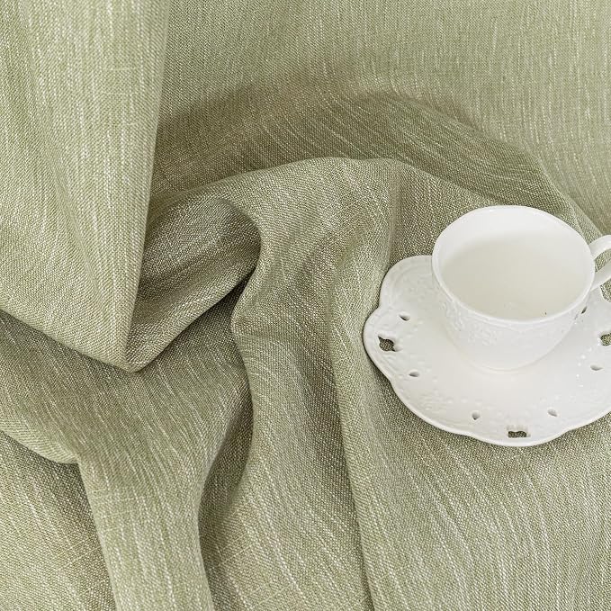 MYSKY HOME Sage Green Sheer Curtains Short Window Treatment Panels Light Filtering Semi Sheer Curtains Boho Farmhouse Style Texture Soft Touch Kitchen Drapes Set, 50" Wide x 63" Long, 2 Panels