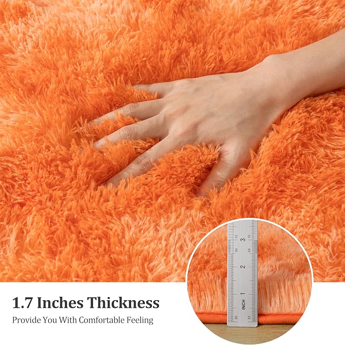 5x7 ft Rugs for Living Room, Fluffy Shag Area Rug for Bedroom | Tie-Dyed Orange, Soft and Comfy, Sage Carpet, Fuzzy Bedside Rug for Nursery, Kids Room, Girls, Boys Dorm Home Decor, Non Slip