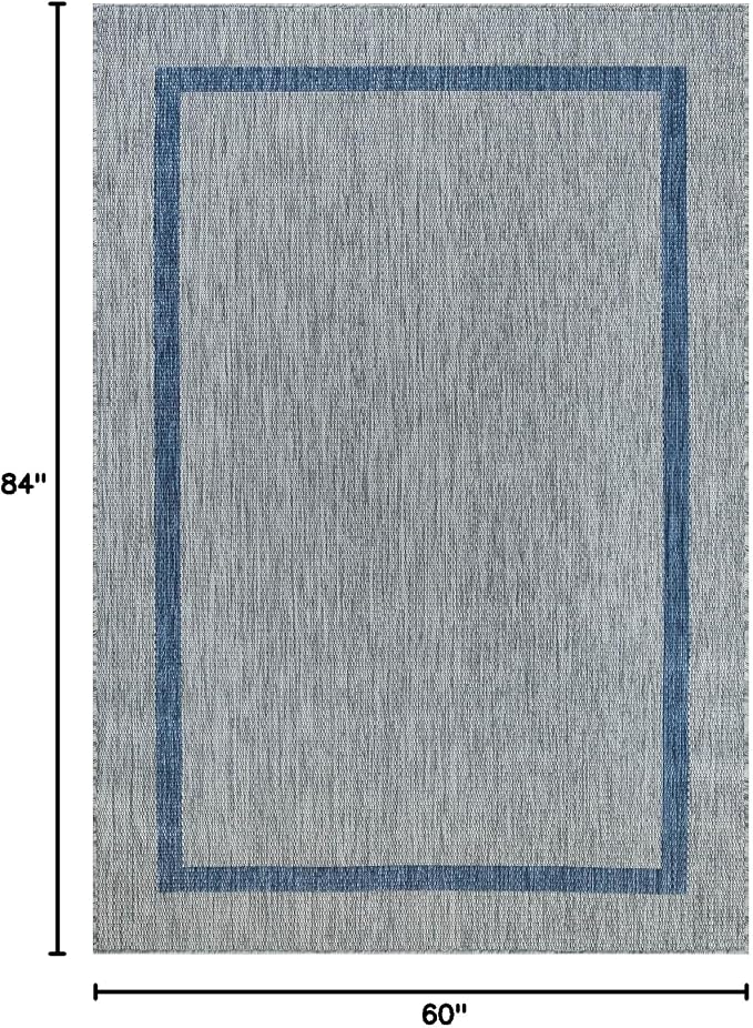 Luul Home Bordered Outdoor Rug 5x7 Washable Outside Carpet for Indoor Patio Porch Waterproof Easy Cleaning Non Shedding Area Rugs Silver Gray - Blue 5 x 7