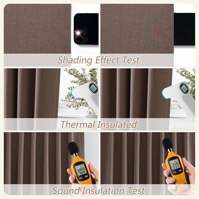 Guken Mocha Mousse 100% Blackout Linen Curtains 90 Inch Length 2 Panels Set for Living Room Bedroom Back Tab/Rod Pocket Thermal Insulated Farmhouse Black Out Drapes Room Darkening,52x90