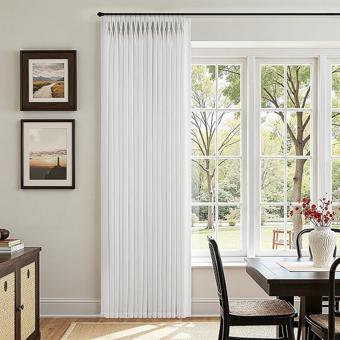 Beige White Linen Curtains 84 Inch Length 2 Panels for Living Room Neutral Textured Pinch Pleated Curtains Ivory Cream Light Filtering Pleated Drapes 84 Inches Long Back Tab Hooks Clips Rings 7Ft