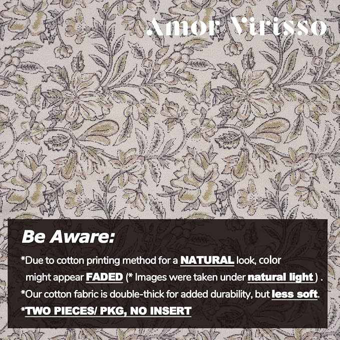 Amor Virisso Floral Throw Pillow Covers 18x18 Set of 2 Vintage Block Print Pillow Covers Decorative Pillow Covers Couch Pillows for Living Room Farmhouse Accent Sofa Pillows, Yellow/Sand