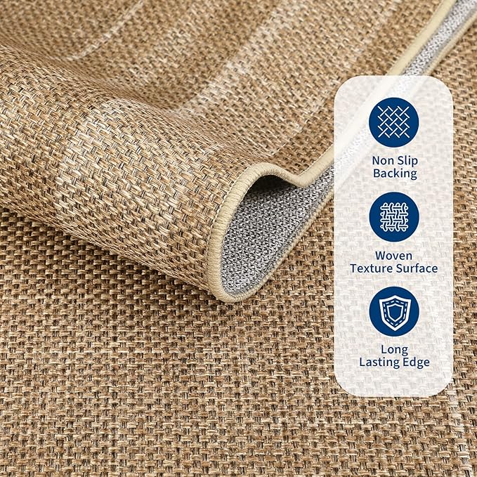 GarveeHome Easy Jute Rugs Neutral 6x9 Washable Living Room Bedroom Rug | Non Slip Stain Resistant Modern Dining Room Throw Carpets Tan Contemporary Area Rugs for Kitchen Bedroom Nursery, Jute