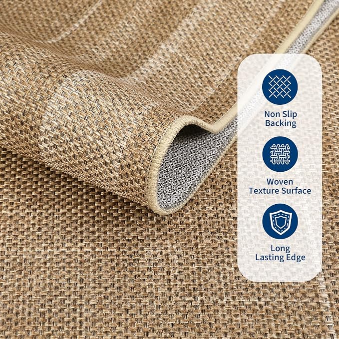 GarveeHome 10x13 Living Room Area Rug Large Easy Jute Bedroom Rugs | Non Slip Modern Solid Color Dining Room Throw Carpet Stain Resistant Neutral Washable Rug for Nursery Home Office Decor, Jute