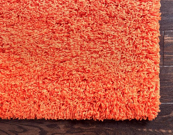 Unique Loom Solid Shag Collection Area Rug (2' 7" x 10' Runner Tiger Orange)